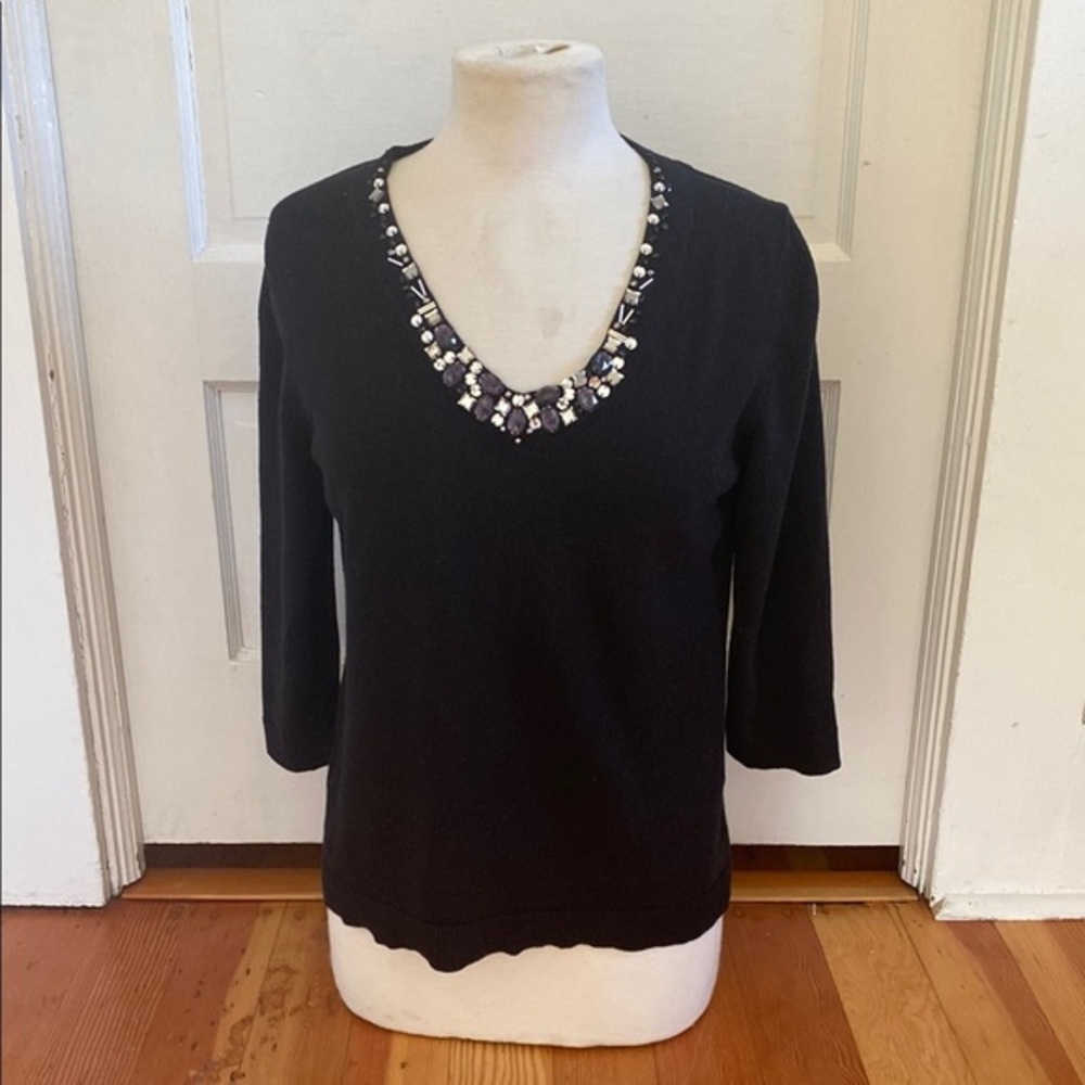 Coldwater Creek 3/4 Sleeve Beaded Neckline Sweater 14‎